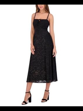 Kensie Black Lace Midi Dress with Spaghetti Straps